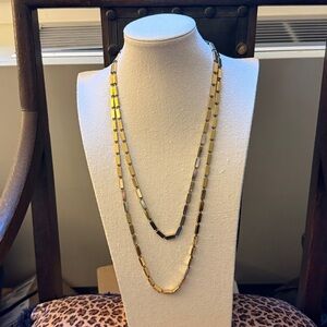 Vintage Monet Gold Plated Rectangular Bar Link Long Necklace. 1970’s. Signed.